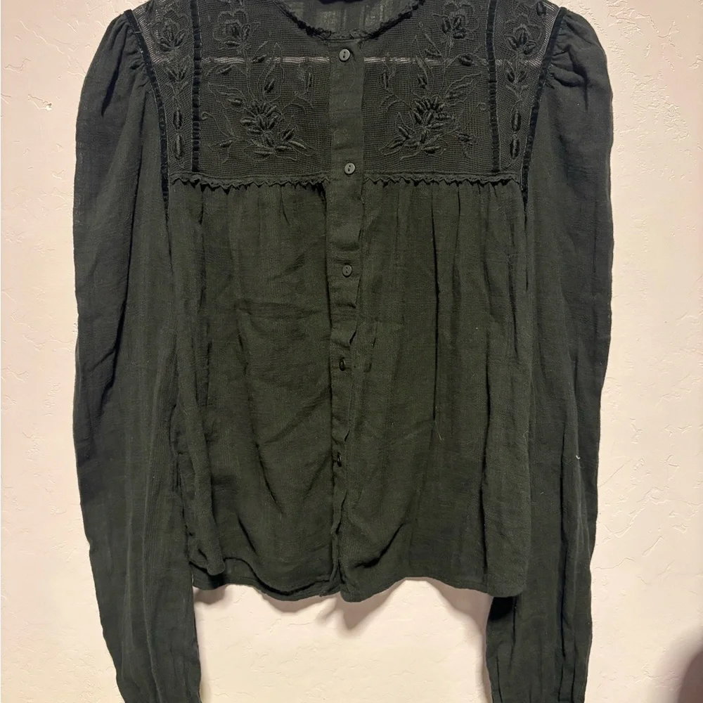 Zara Dark black Embroidered Blouse - Picture 2 of 6